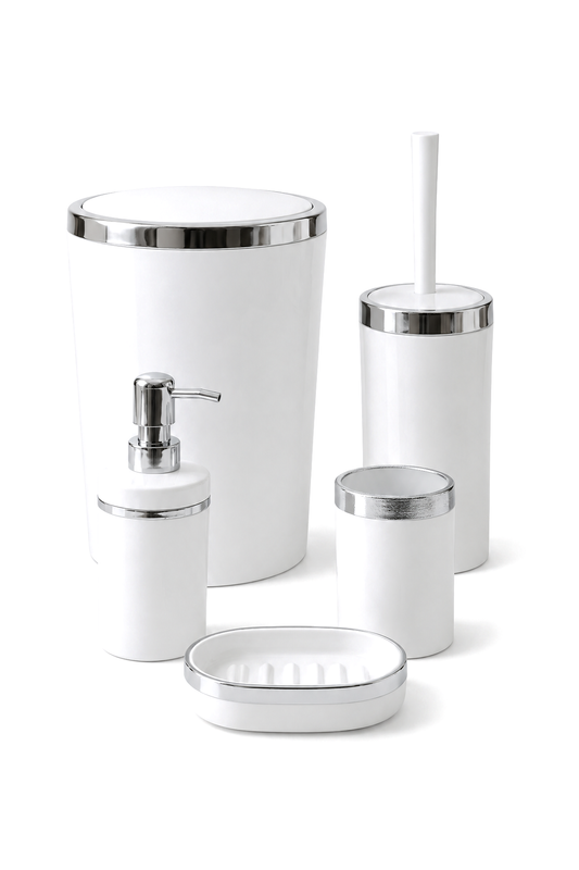 Banyo Seti 5'li, akrilik-çöpkovası, wc Fırçalık, sıvı Sabunluk, diş Fırçalık, el – Bordo