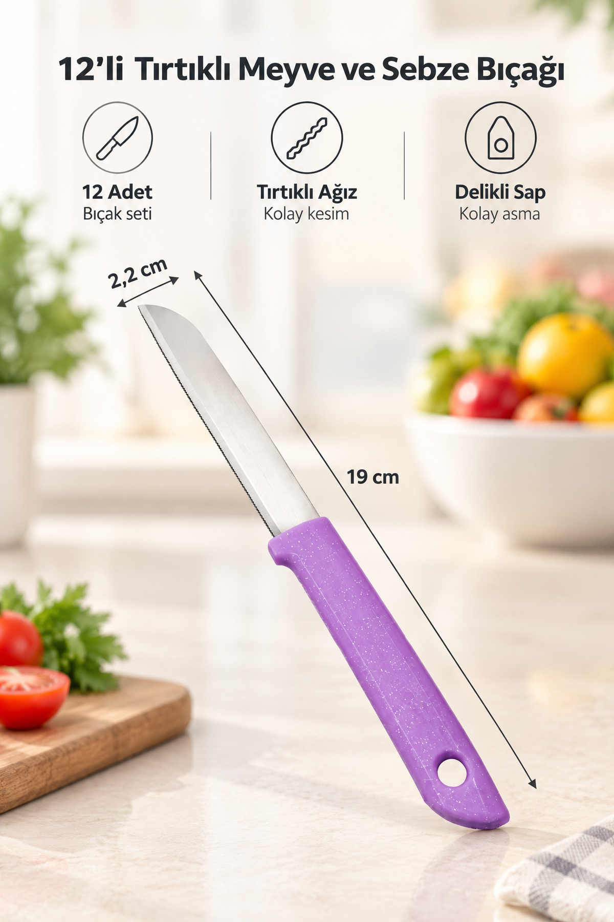 12'li Tırtıklı Meyve Ve Sebze Bıçak Seti – Mor