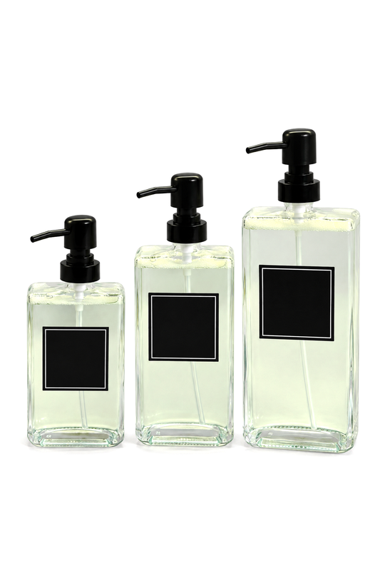 350 ml+500 ml+750 ml Üçlü Modern Ve Şık Tasarım Cam Sıvı Sabunluk Seti