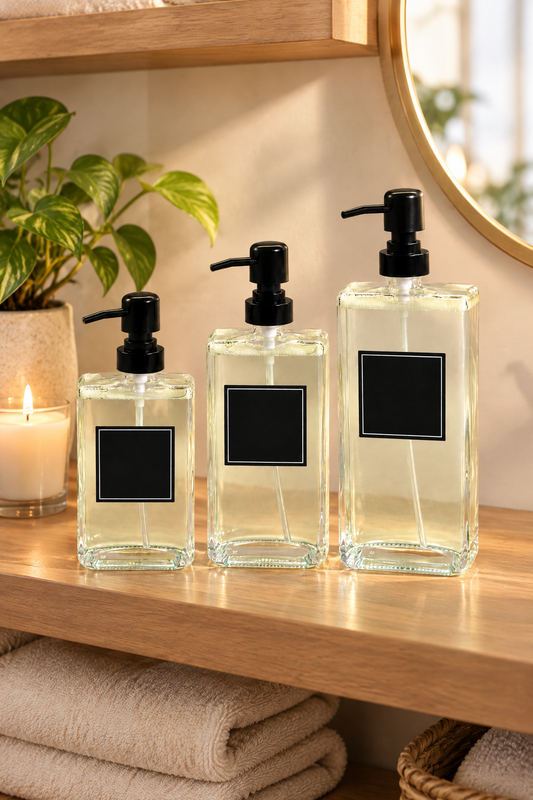 350 ml+500 ml+750 ml Üçlü Modern Ve Şık Tasarım Cam Sıvı Sabunluk Seti