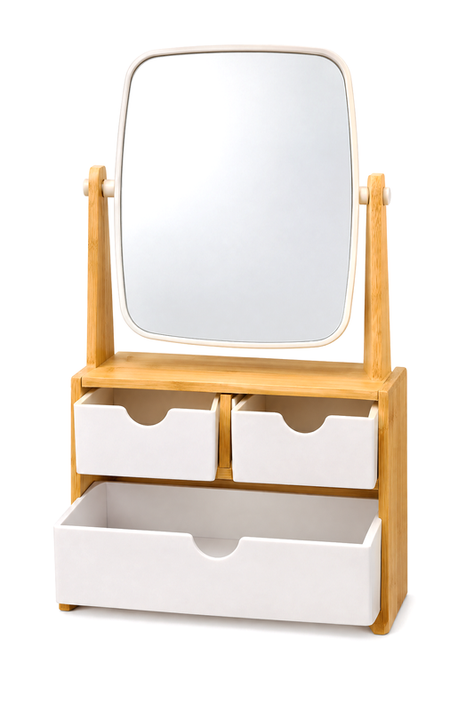 Bambu Çekmeceli Ayna – Aynalı Organizer, 30 x 18 x 9 cm