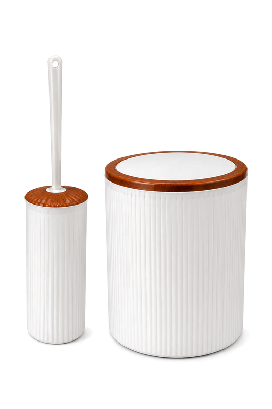 2'li Banyo Seti, Çöp Kovası ve WC Fırçalık, Beyaz, Hacim: 6 Litre