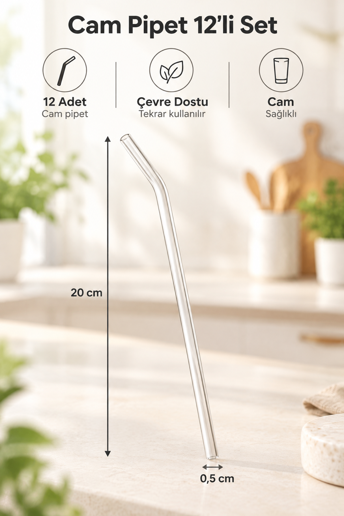 Cam Pipet Set — 20 cm uzunluk, 0,5 cm Çap – 12'li Set