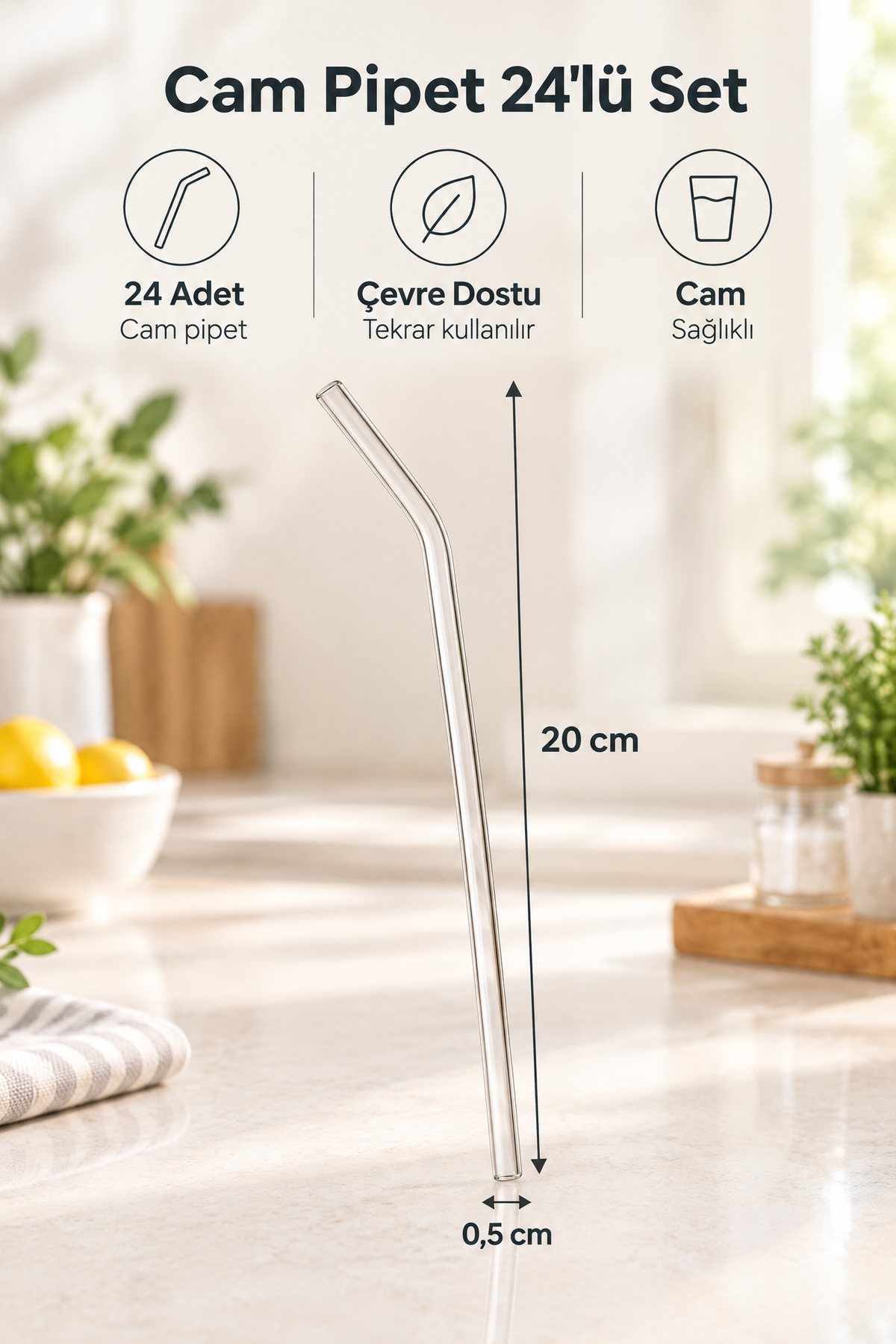 Cam Pipet Set — 20 cm uzunluk, 0,5 cm Çap – 24'lü Set