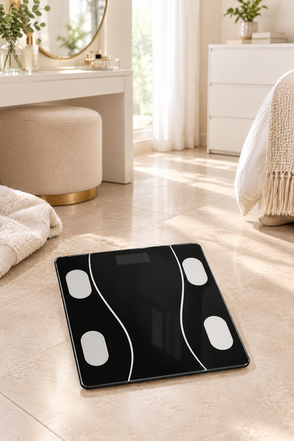 Akıllı Bluetooth Tartı, Vücut Analizli Dijital Baskül, 2 adet AAA Pil Hediyeli