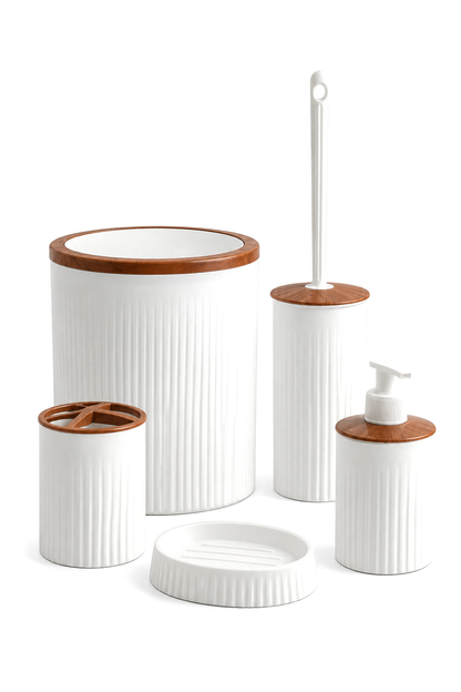 5 Parça Şık Beyaz Banyo Seti, Hacim: 6 litre