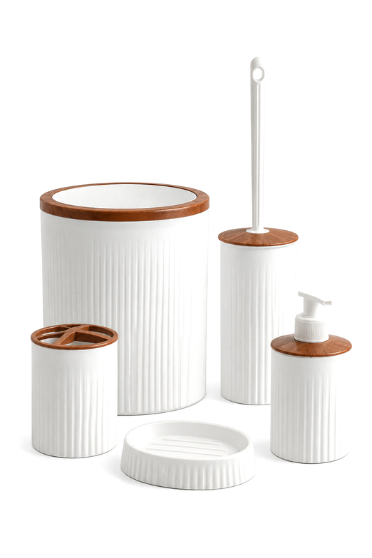 5 Parça Şık Beyaz Banyo Seti, Hacim: 6 litre