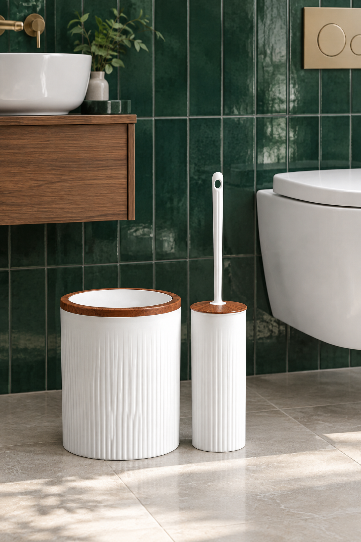 5 Parça Şık Beyaz Banyo Seti, Hacim: 6 litre