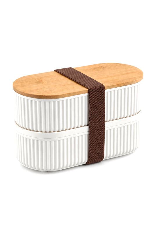 Bambu Kapaklı Saklama ve Beslenme Kutusu – 2 Katlı, 20 x 9 x 5,5 cm – 2'li