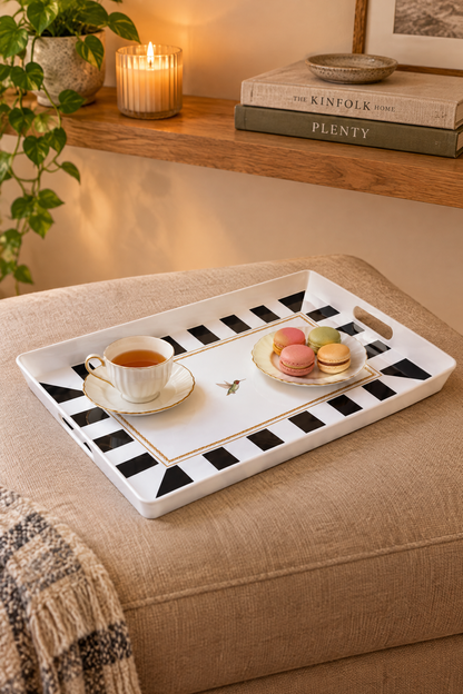Çizgili Desenli Servis Tepsisi 38x28x3,5 cm, Siyah-Beyaz – Siyah Beyaz
