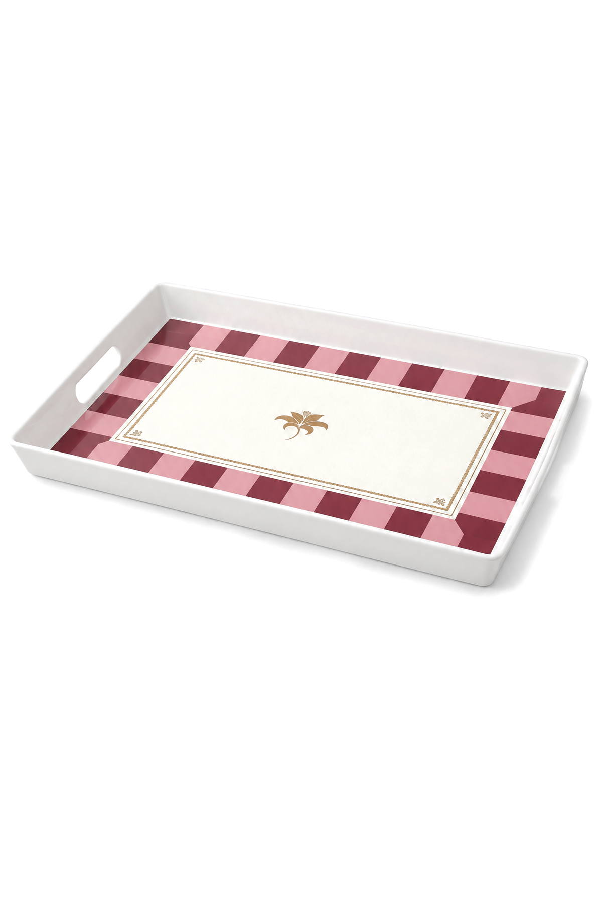 Çizgili Desenli Servis Tepsisi 38x28x3,5 cm, Siyah-Beyaz – Bordo