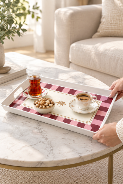 Çizgili Desenli Servis Tepsisi 38x28x3,5 cm, Siyah-Beyaz – Bordo