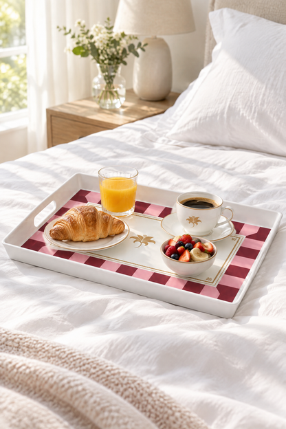 Çizgili Desenli Servis Tepsisi 38x28x3,5 cm, Siyah-Beyaz – Bordo