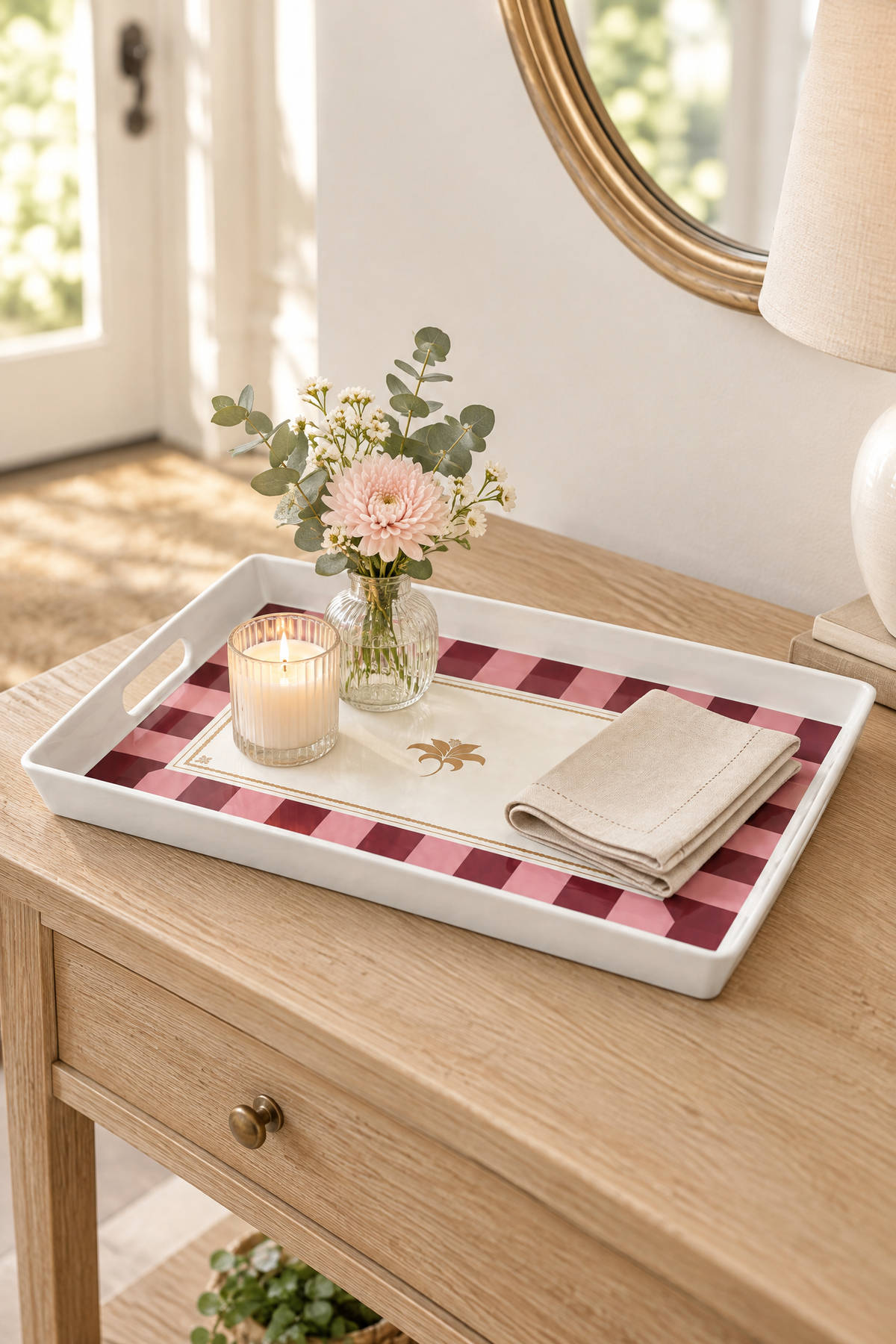 Çizgili Desenli Servis Tepsisi 38x28x3,5 cm, Siyah-Beyaz – Bordo