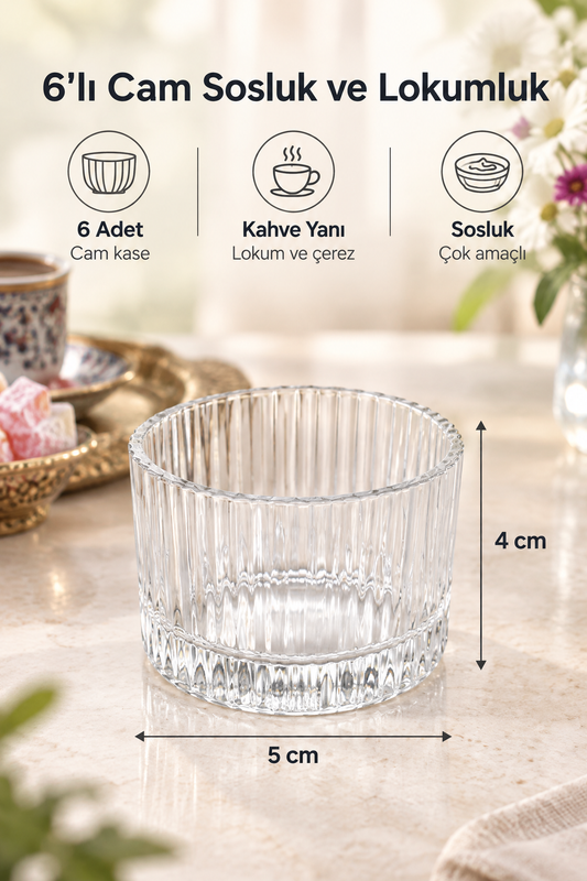 6 adet çizgili kahve yanı lokumluk sosluk yükseklik 4cm cap 5