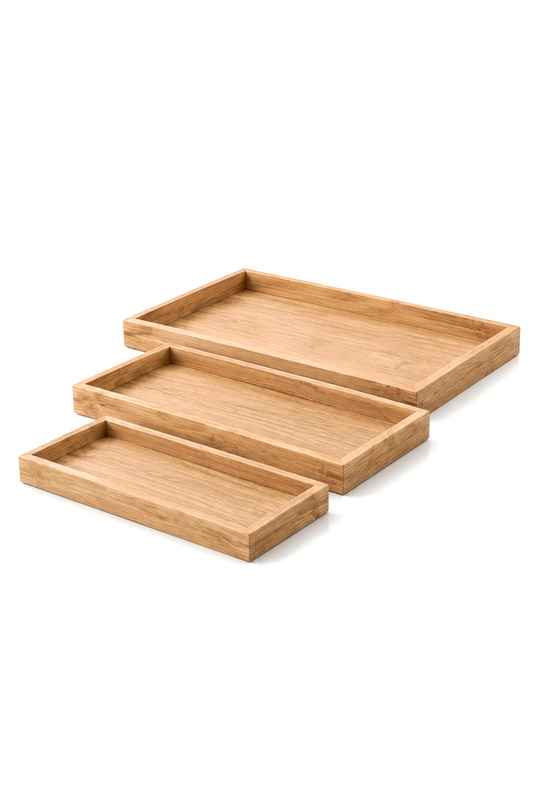 3’lü Ahşap Tepsi Seti, Büyük Tepsi: 40 x 30 cm, Orta Tepsi: 35x25 cm, Küçük Tepsi: 30x20 cm