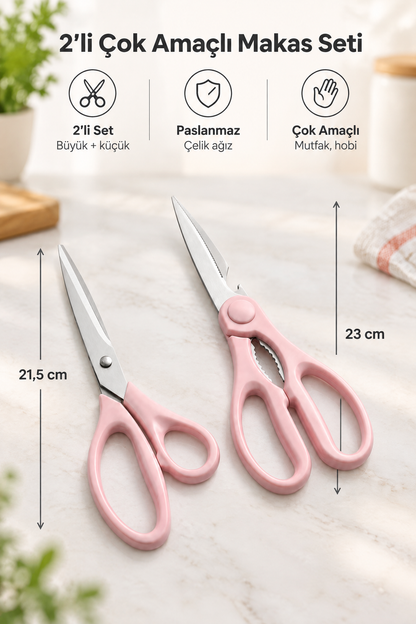2'li Çok Amaçlı Makas Seti – Büyük Boy Pembe, 23 Cm