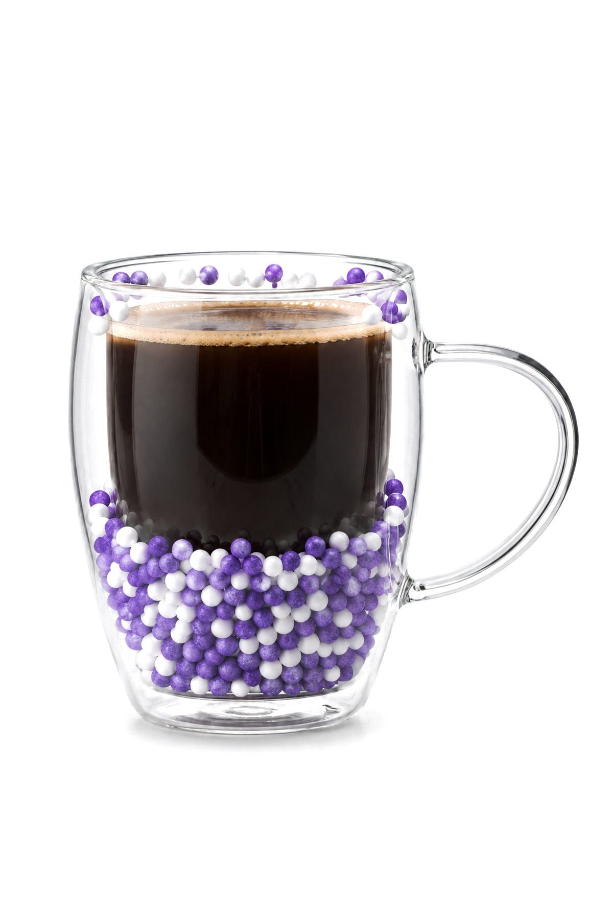 Çift Cidarlı Cam Kupa 350 ML – Isıya Dayanıklı – Mor Beyaz
