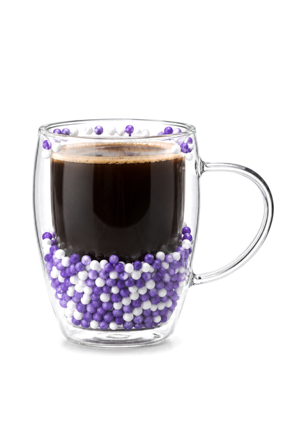 Çift Cidarlı Cam Kupa 350 ML – Isıya Dayanıklı – Mor Beyaz