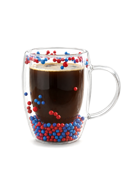 Çift Cidarlı Cam Kupa 350 ML – Isıya Dayanıklı – Bordo Mavi