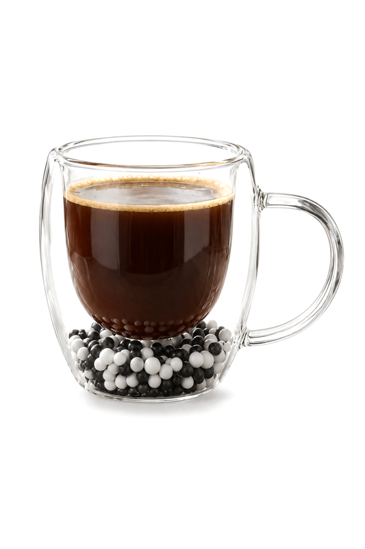 Çift Cidarlı Cam Kupa 250 ML – Isıya Dayanıklı – Siyah Beyaz