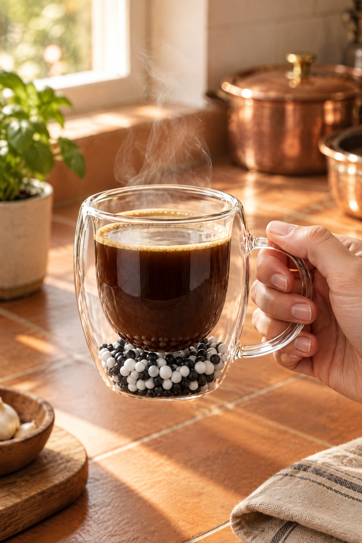 Çift Cidarlı Cam Kupa 250 ML – Isıya Dayanıklı – Siyah Beyaz