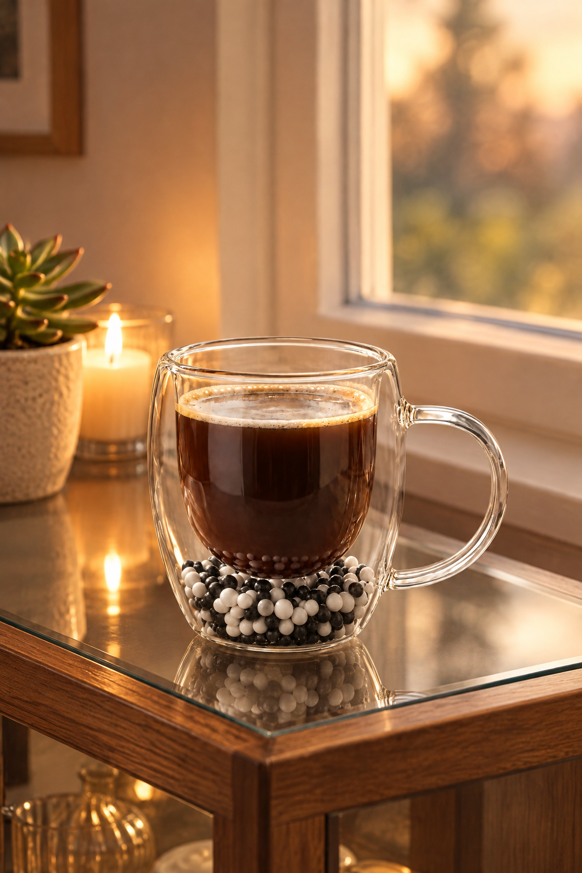 Çift Cidarlı Cam Kupa 250 ML – Isıya Dayanıklı – Siyah Beyaz