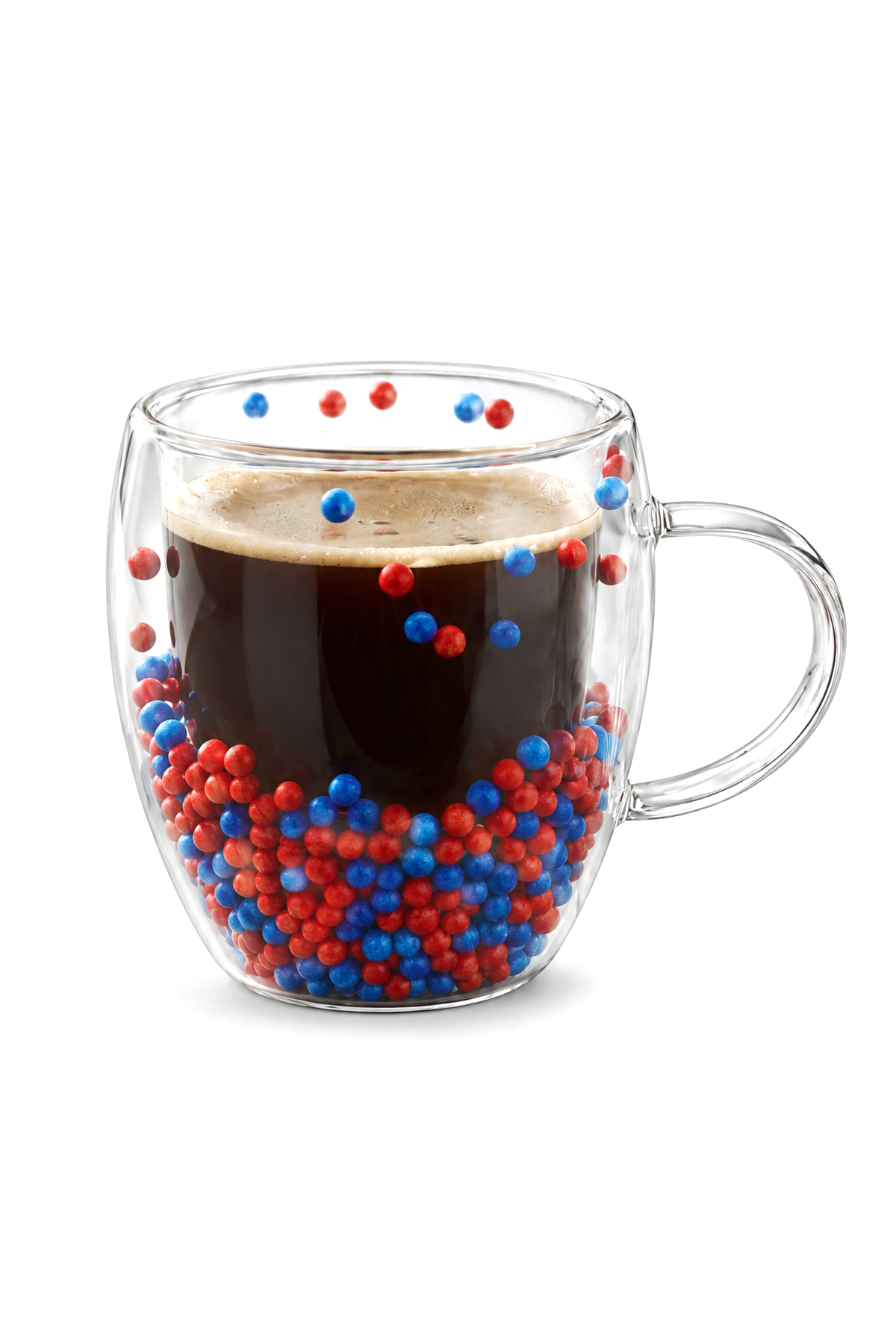 Çift Cidarlı Cam Kupa 250 ML – Isıya Dayanıklı – Bordo Mavi