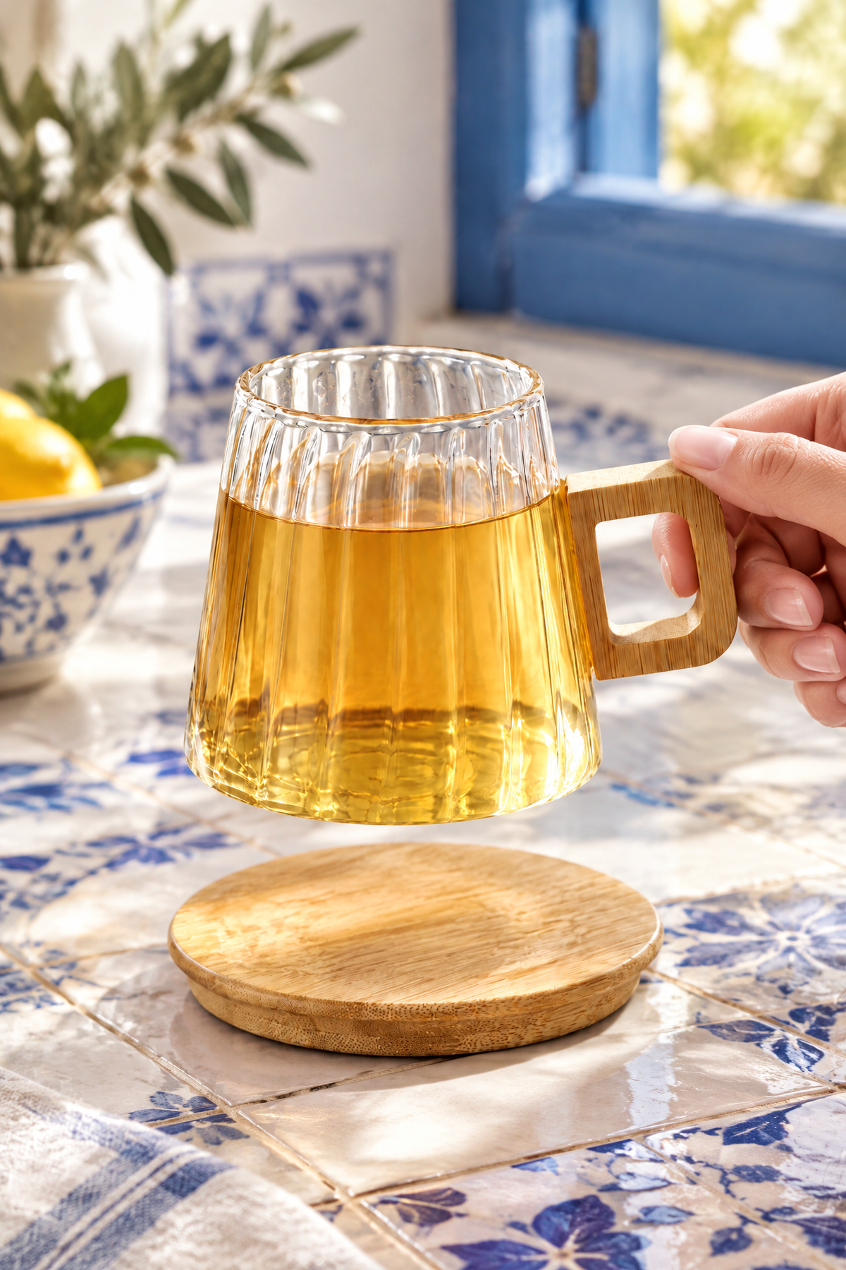 Bambu Kulplu ve Altlıklı Cam Kupa 200 ml – Borosilikat Cam – 200 ml