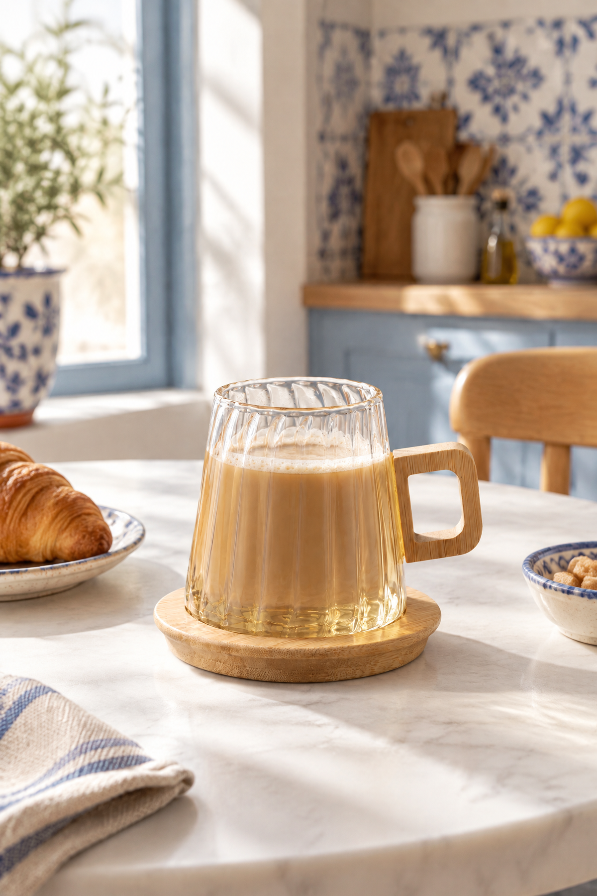 Bambu Kulplu ve Altlıklı Cam Kupa 200 ml – Borosilikat Cam – 200 ml