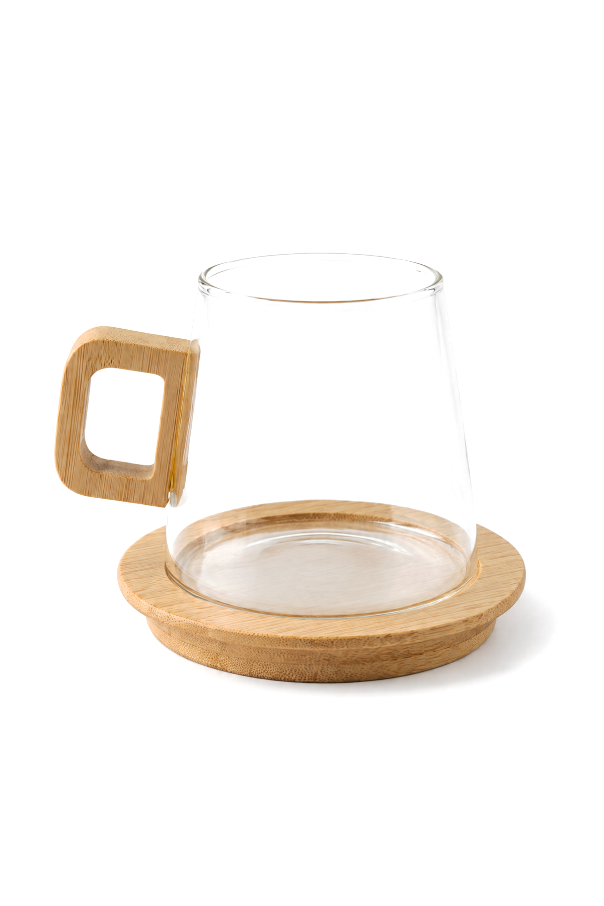 Bambu Kulplu ve Altlıklı Cam Kupa 200 ml – Borosilikat Cam – 300 ml