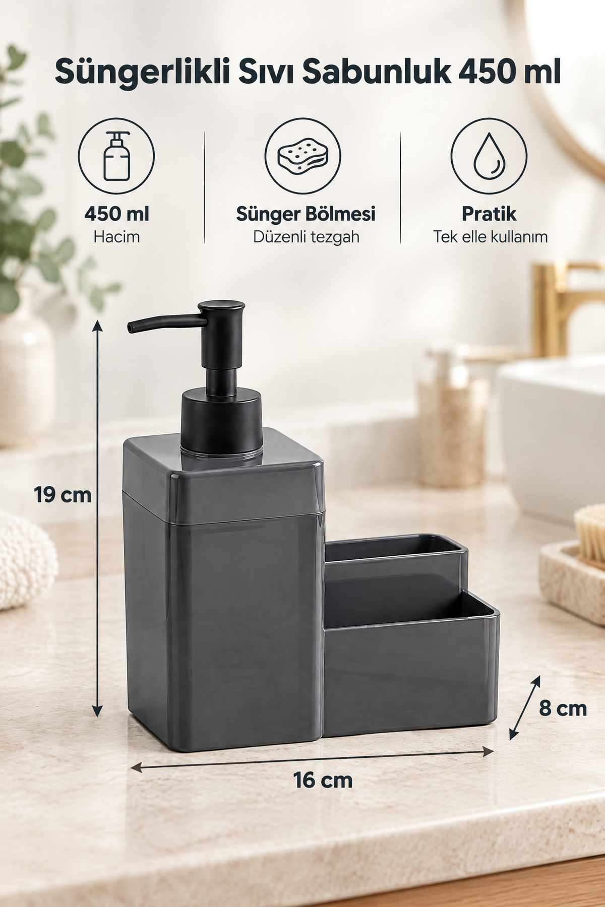 Sıvı Sabunluk 450 ml (19x16x8 cm) - Füme