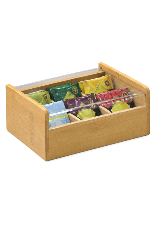 Bambu Çay Kutusu Şeffaf Kapaklı Poşet Çay Saklama Organizatörü Bölmeli Tea Box