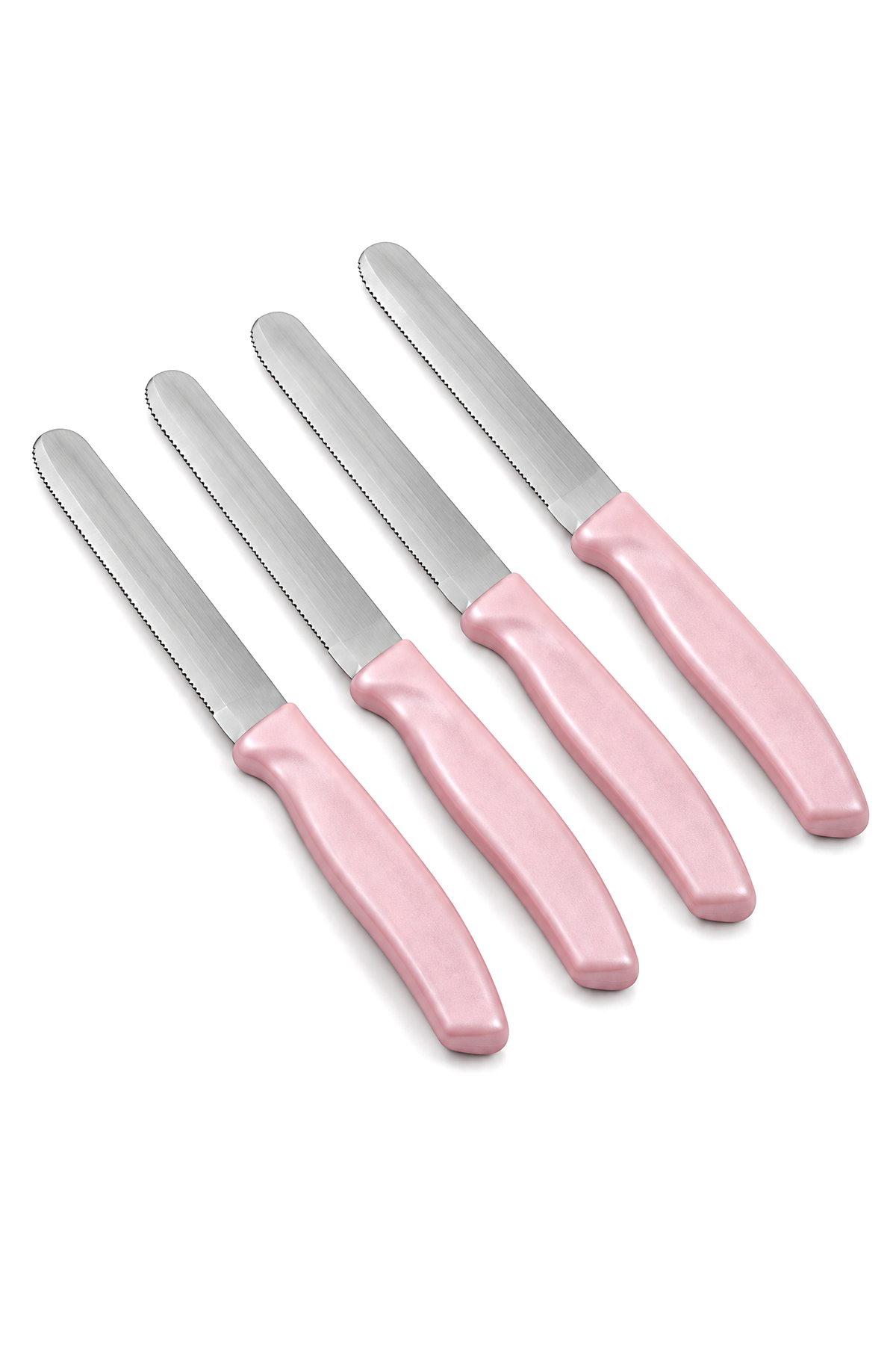 4'lü Ultra Keskin Tırtıklı Bıçak Seti, 22 Cm %100 Garantili Paslanmaz Çelik – Pembe