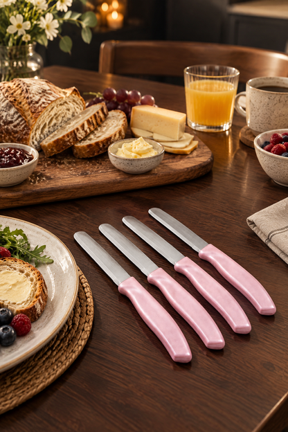 4'lü Ultra Keskin Tırtıklı Bıçak Seti, 22 Cm %100 Garantili Paslanmaz Çelik – Pembe