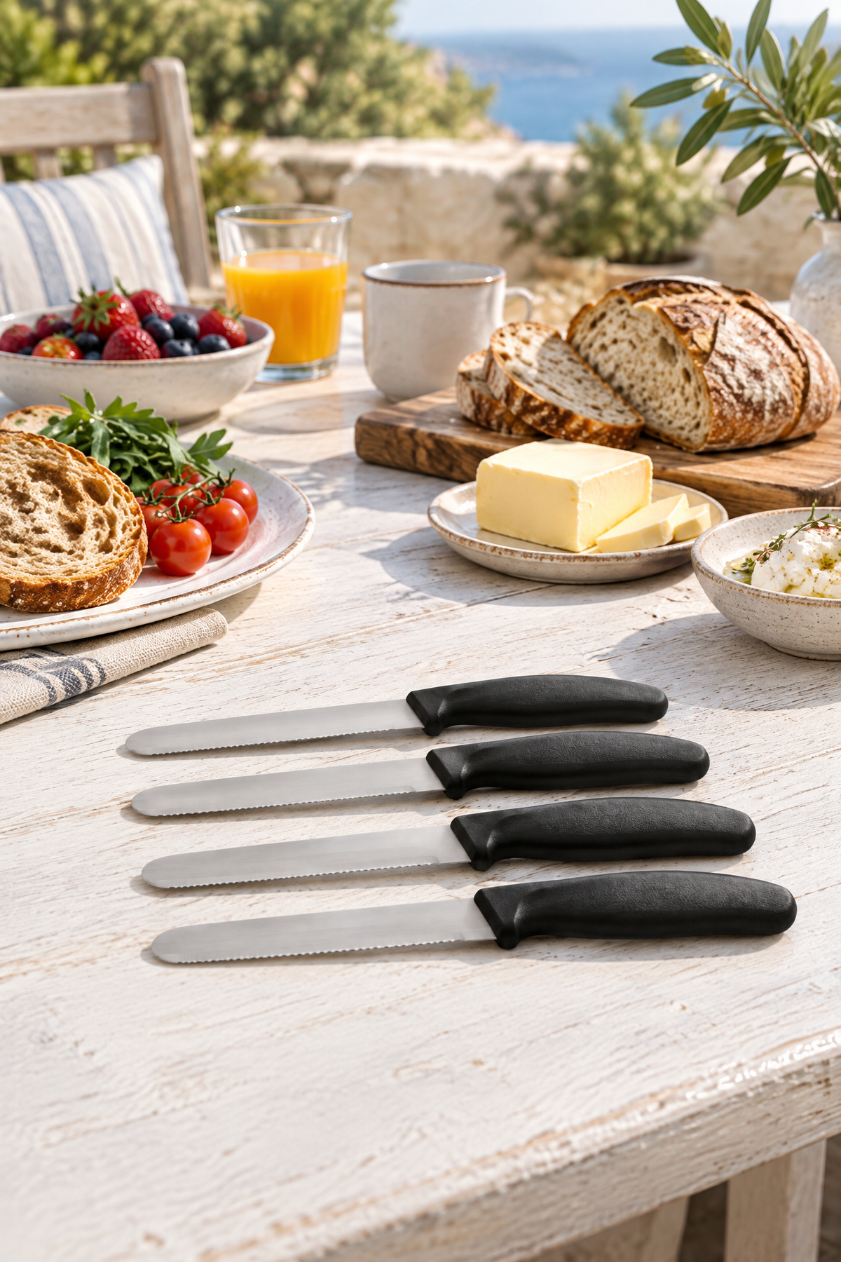 4'lü Ultra Keskin Tırtıklı Bıçak Seti, 22 Cm %100 Garantili Paslanmaz Çelik – Siyah