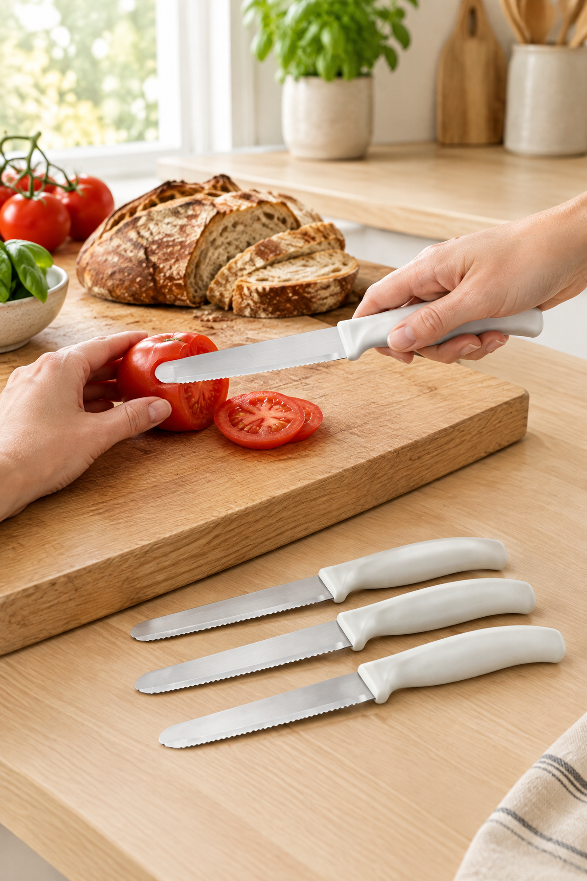 4'lü Ultra Keskin Tırtıklı Bıçak Seti, 22 Cm %100 Garantili Paslanmaz Çelik – Beyaz