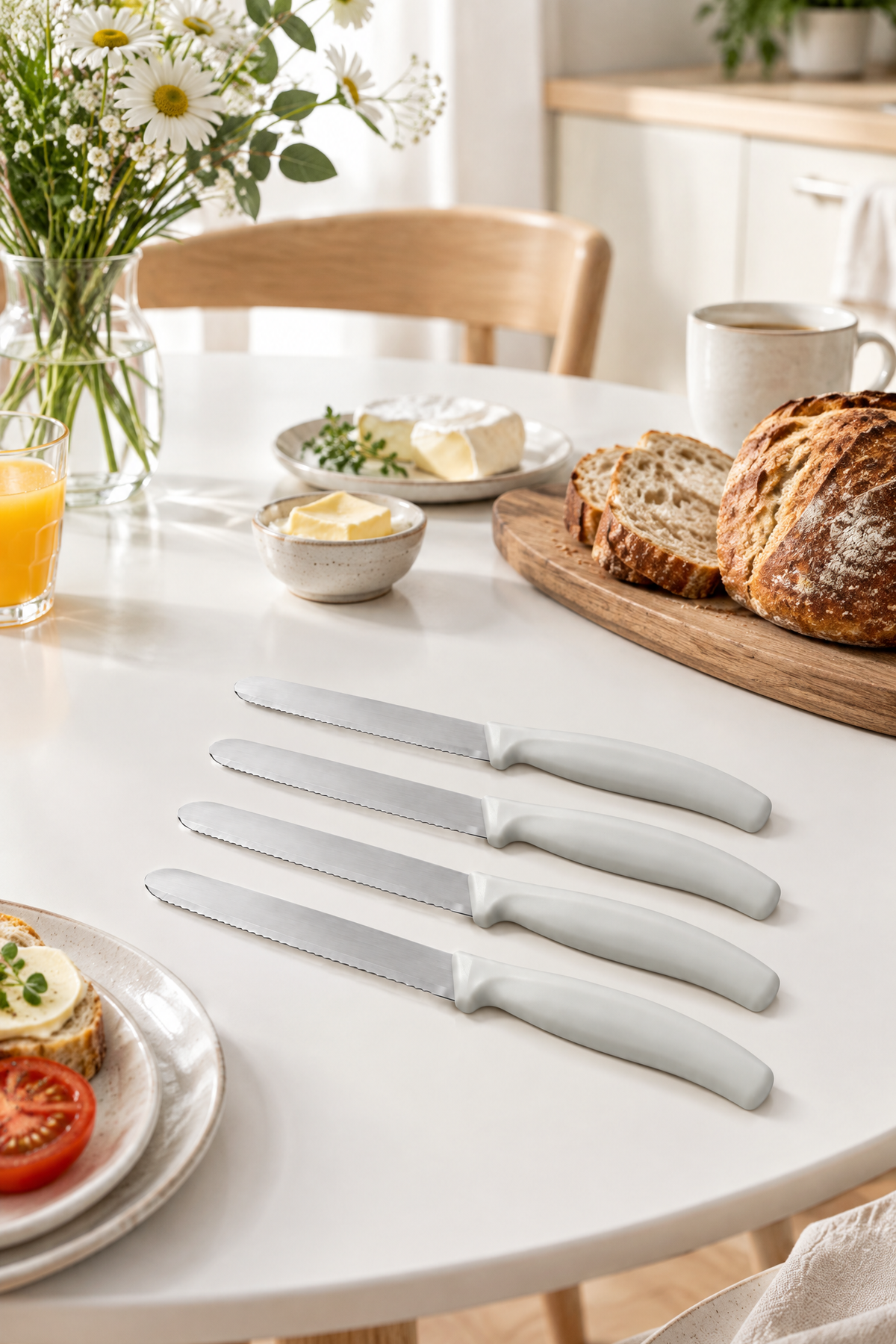 4'lü Ultra Keskin Tırtıklı Bıçak Seti, 22 Cm %100 Garantili Paslanmaz Çelik – Beyaz