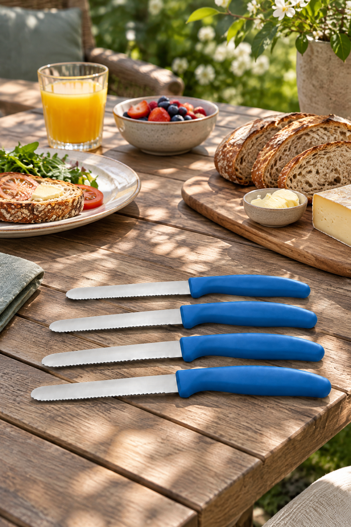 4'lü Ultra Keskin Tırtıklı Bıçak Seti, 22 Cm %100 Garantili Paslanmaz Çelik – Mavi