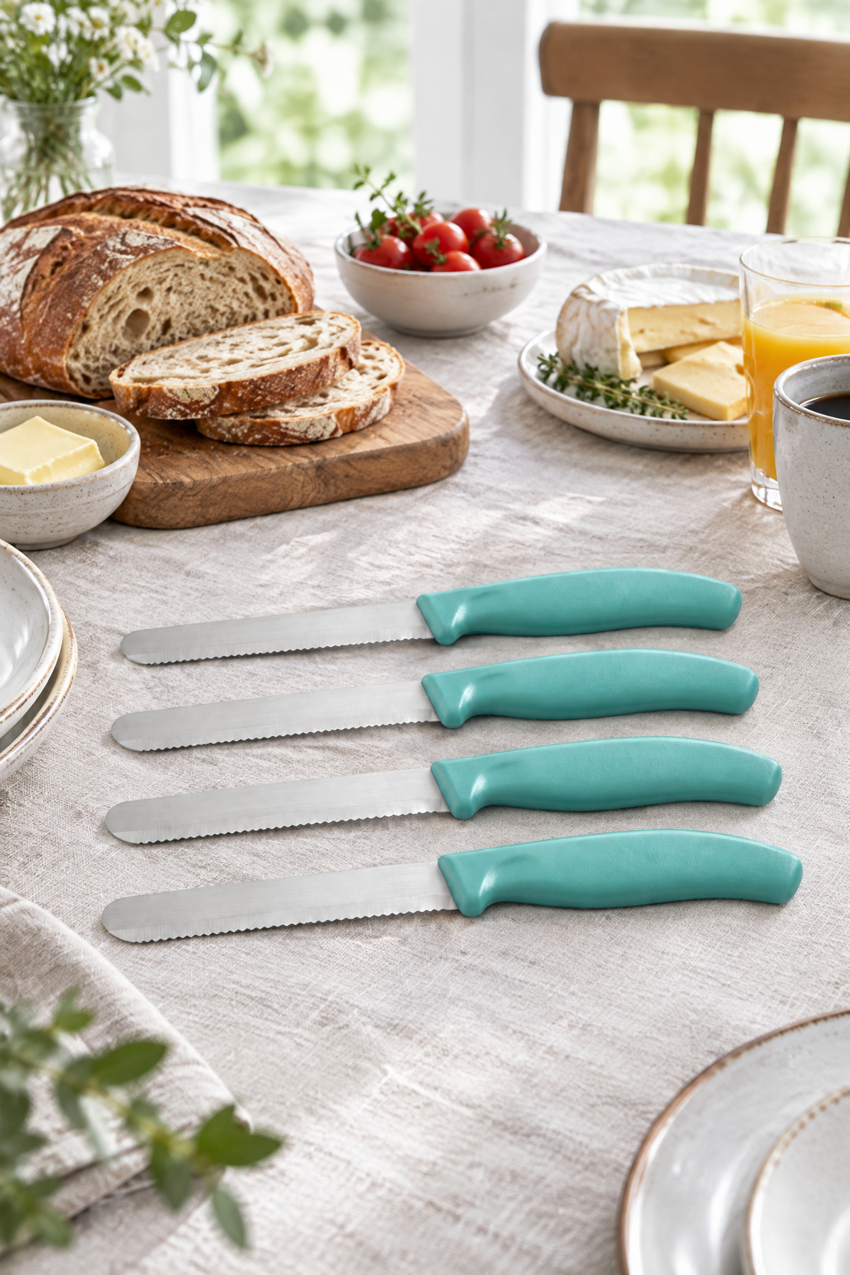 4'lü Ultra Keskin Tırtıklı Bıçak Seti, 22 Cm %100 Garantili Paslanmaz Çelik – Su Yeşili