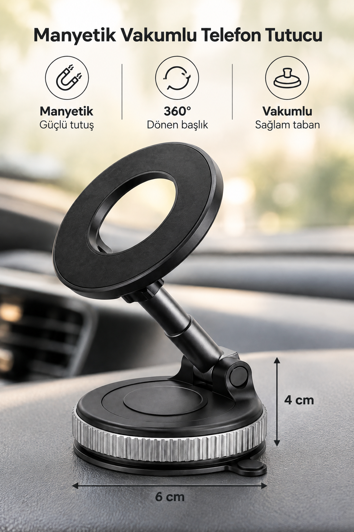Katlanabilir Manyetik Vakumlu Telefon Tutucu, 6 x 6 x 4 cm