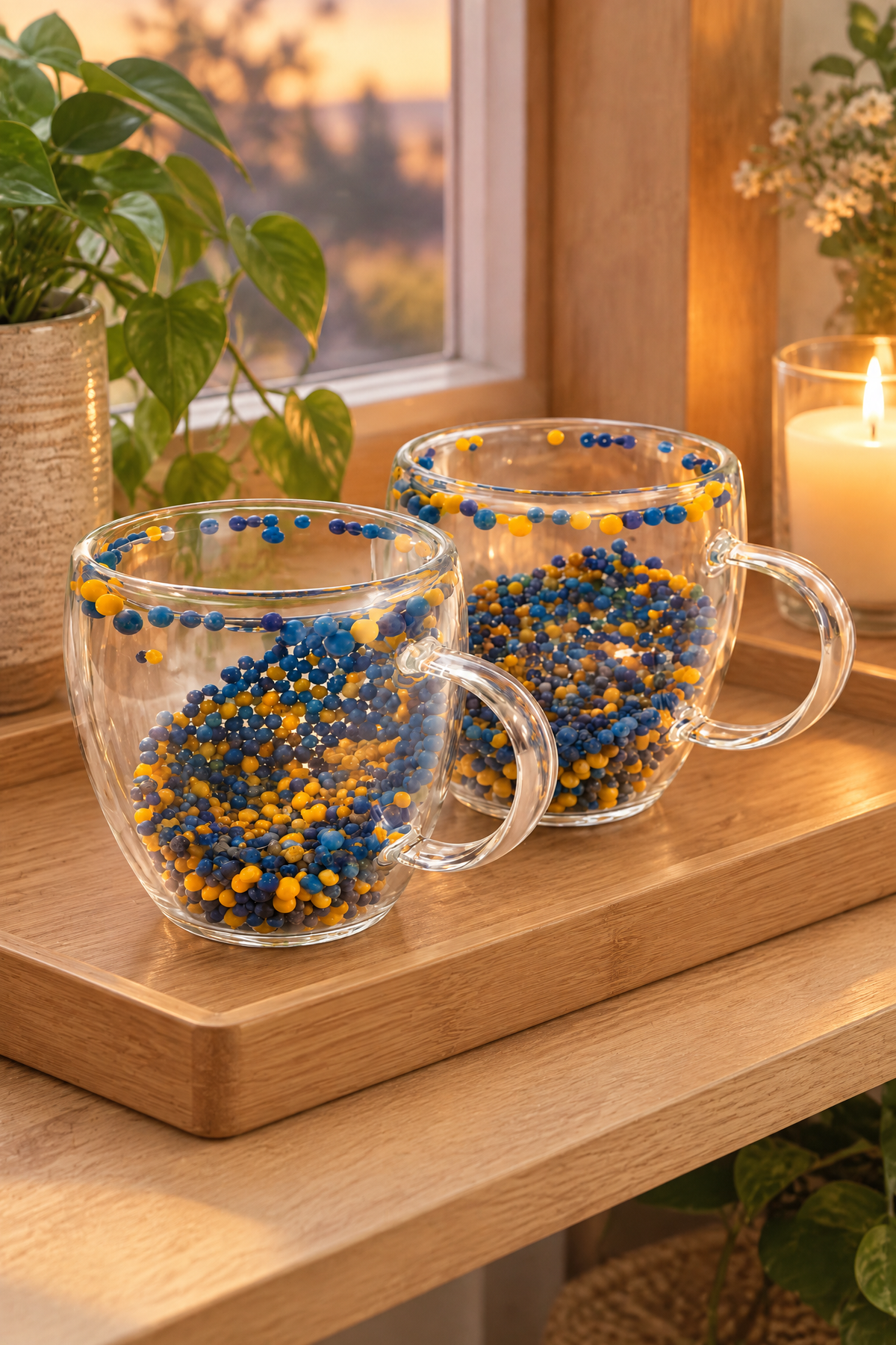 2 Adet Taraftar Kupa, 350 ml | Cidarlı Cam Taraftar Bardak – Sarı Lacivert