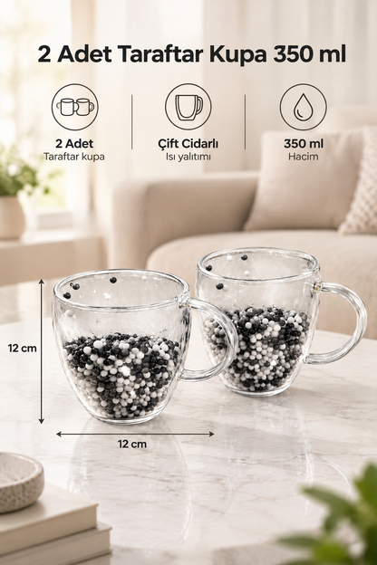 2 Adet Taraftar Kupa, 350 ml | Cidarlı Cam Taraftar Bardak – Siyah Beyaz