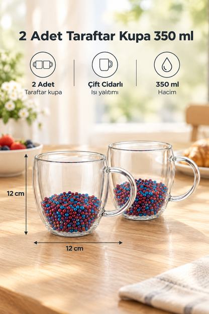 2 Adet Taraftar Kupa, 350 ml | Cidarlı Cam Taraftar Bardak – Bordo Mavi