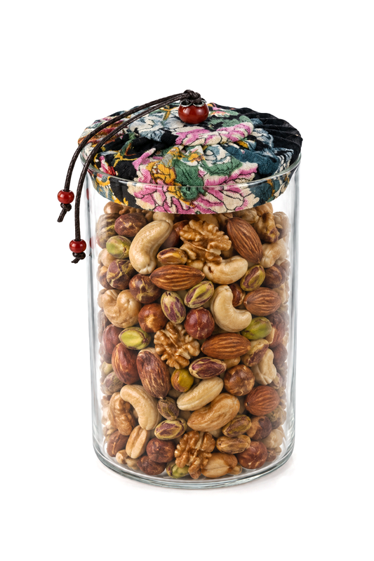 650 ml Borosilikat Cam Hava Geçirmez Kumaş Kaplama Bambu Kapaklı Kavanoz, çap: 8 cm, h: 18 cm – Siyah