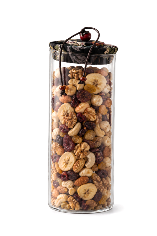 1000 ml Borosilikat Cam Hava Geçirmez Kumaş Kaplama Bambu Kapaklı Kavanoz, çap:8 cm, h:25 cm – Siyah