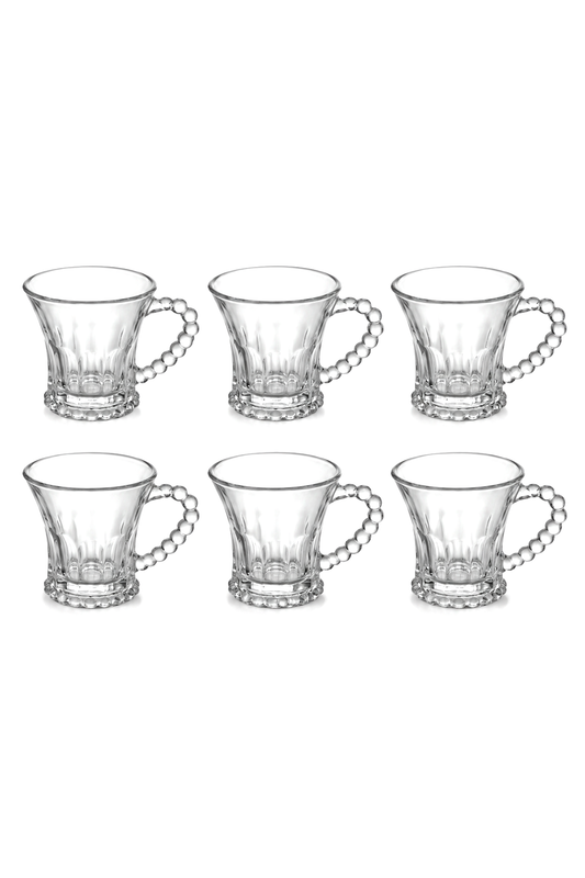 6’lı Boncuk Kulplu Cam Bardak Seti 100 ml, Yükseklik 8 cm, Ağız Çapı 7,5 cm Şık Tasarım