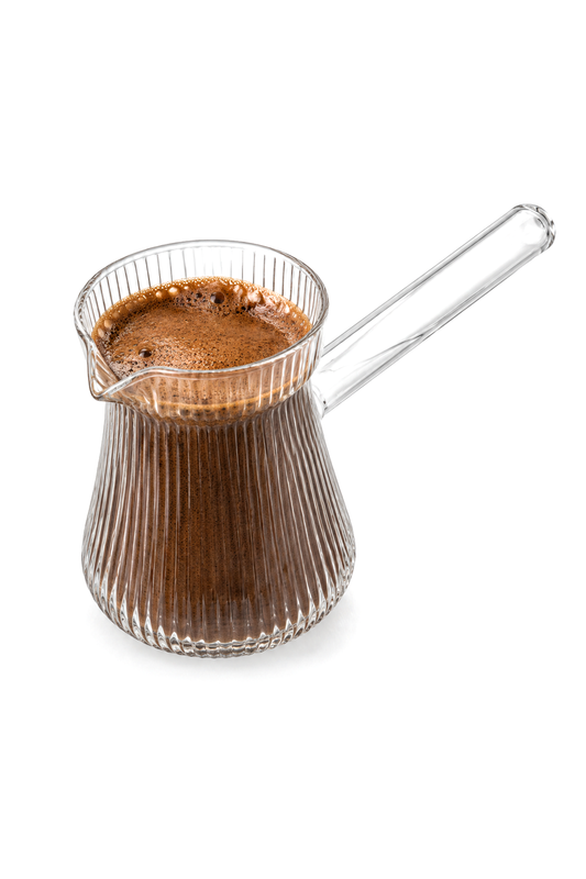 Isıya Dayanıklı Cam Cezve 400 ml, 10 cm Yükseklik, Cam Türk Kahvesi Cezvesi – Çizgili