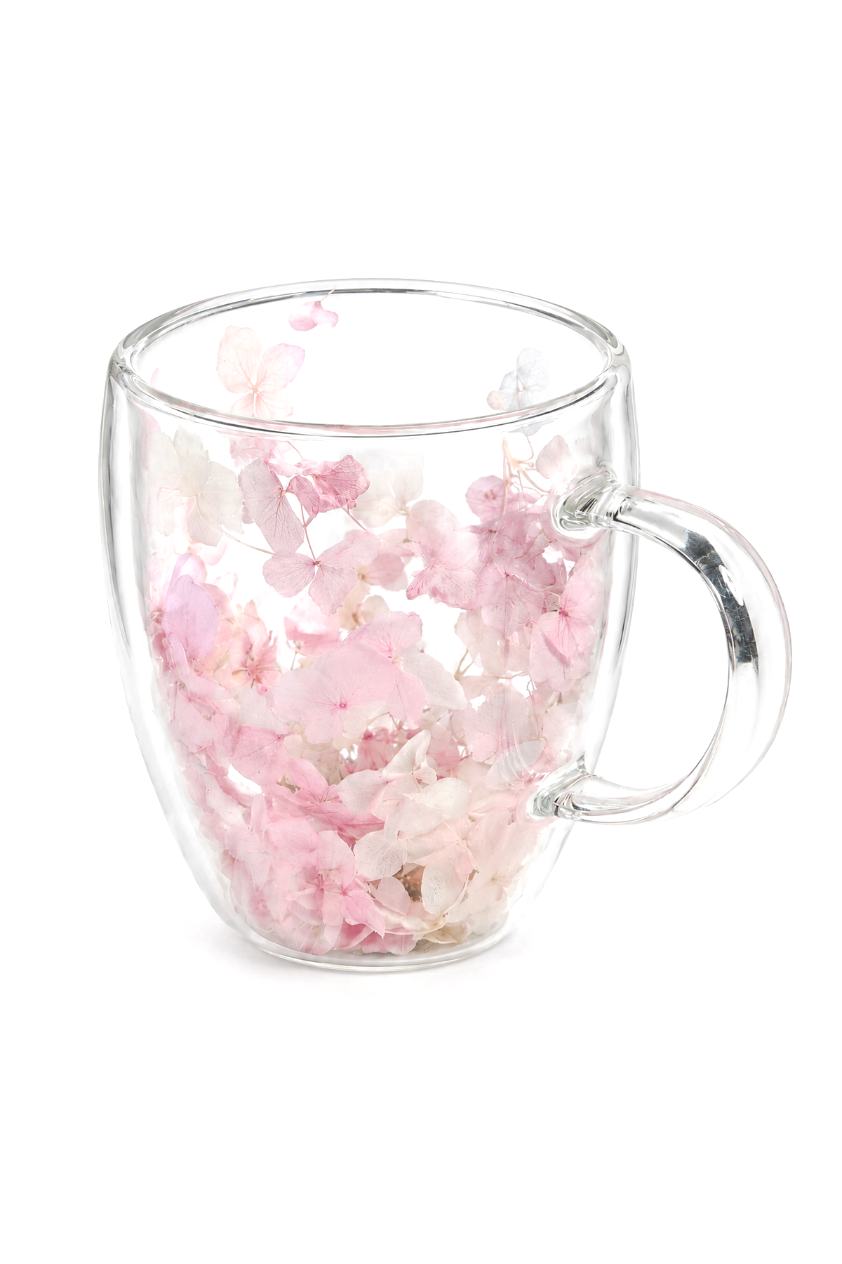 Çift Cidarlı Cam Kupa, 350 ml, 11 cm x 8 cm – Pembe Beyaz Çiçekli