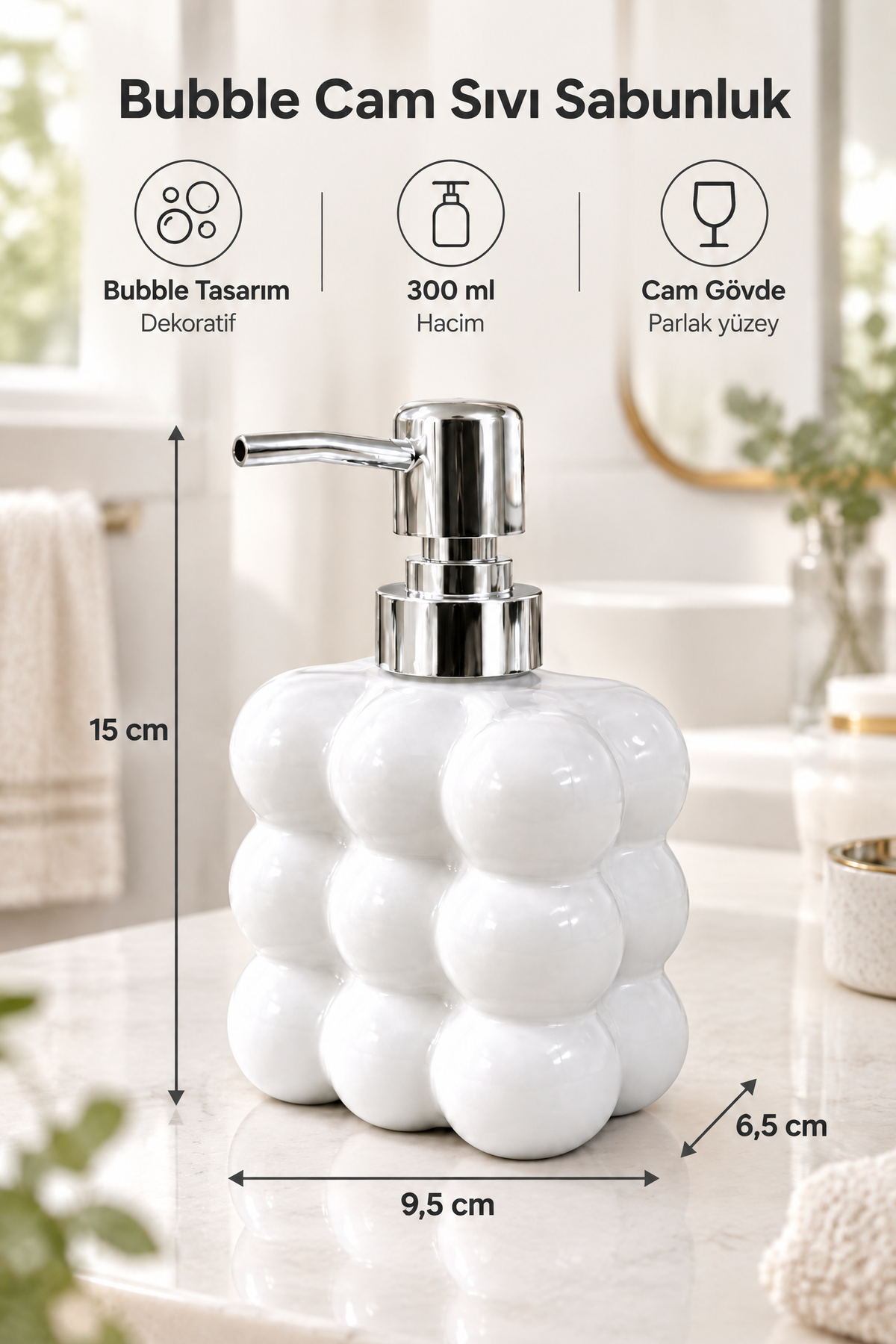 Bubble Cam Sıvı Sabunluk, 300 ml -, 9,5x6,5x15 cm – Beyaz